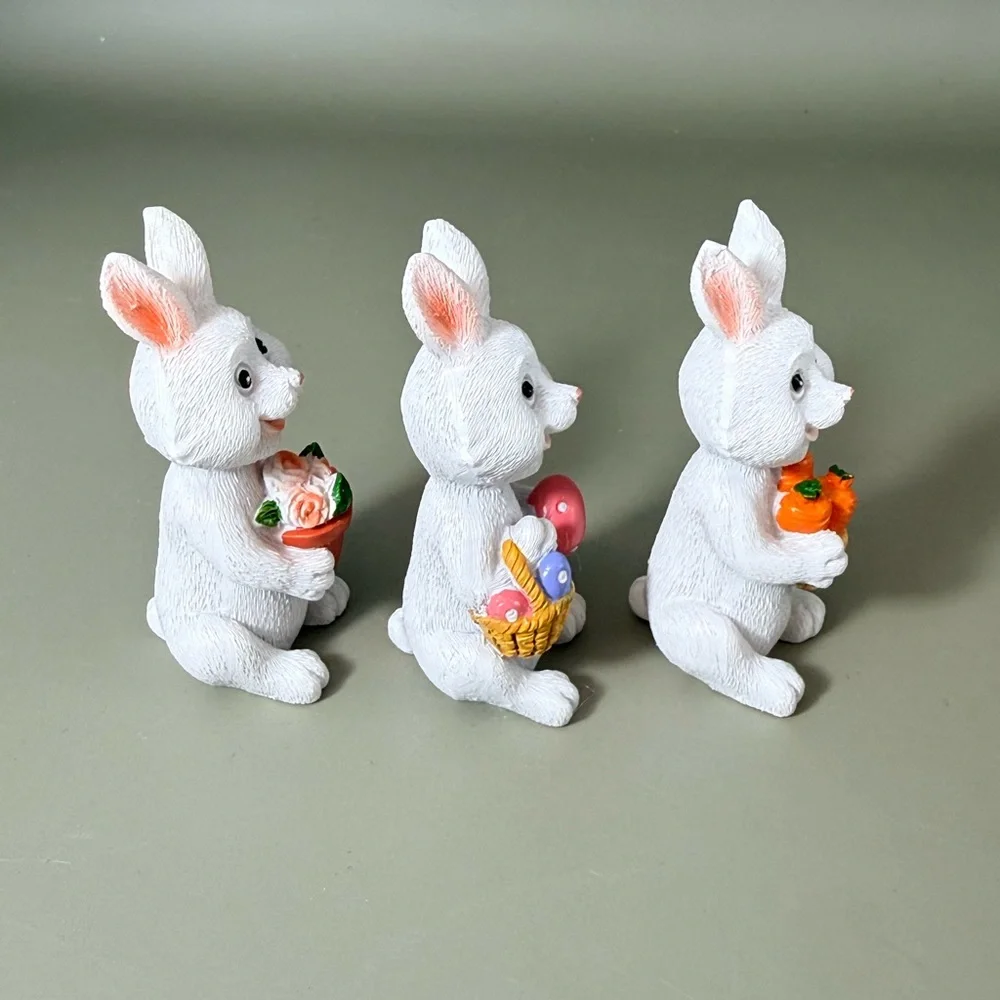 Three Easter Bunny resin figurines. NEW Miniature  Decor